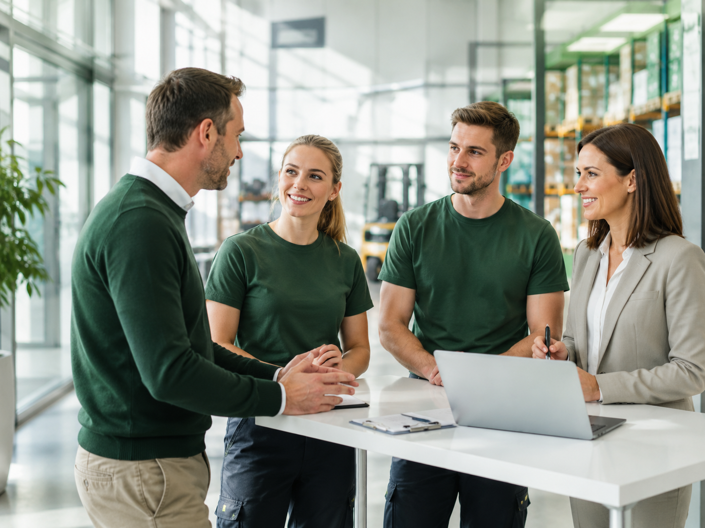 Teamfoto im Gespräch Arbeitnehmerüberlassung Personalmanagement