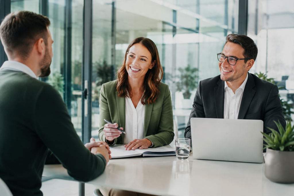 Vorstellungsgespräch Personaler Personalvermittlung 3 Personen freundlich